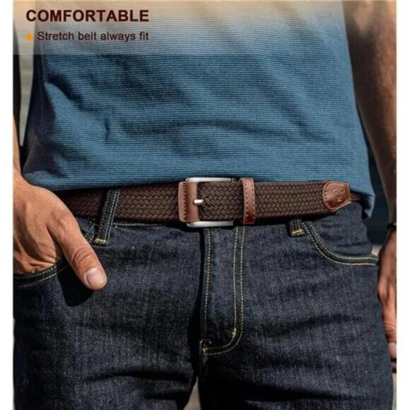 NEW MENS Woven Braided Belt Coffee Stretch Adjustable Belt - Picture 3 of 8